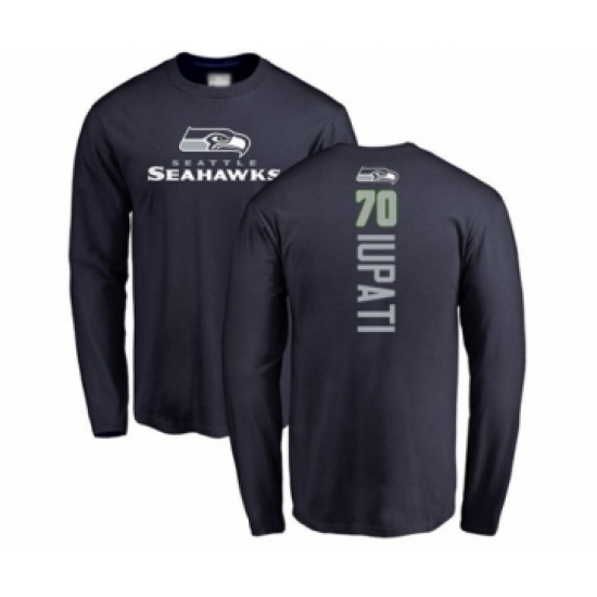 Football Seattle Seahawks #70 Mike Iupati Navy Blue Backer Long Sleeve T-Shirt - Ujersey Shop