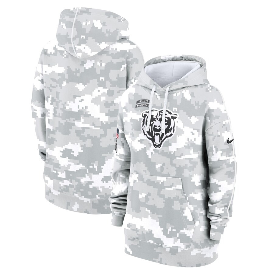 Women's Chicago Bears Nike Arctic Camo 2024 Salute To Service Club Fleece Pullover Hoodie - Ujersey Shop