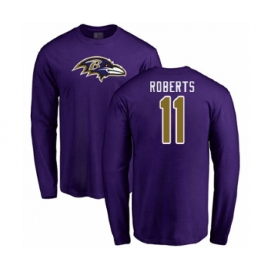 Football Baltimore Ravens #11 Seth Roberts Purple Name & Number Logo Long Sleeve T-Shirt - Ujersey Shop