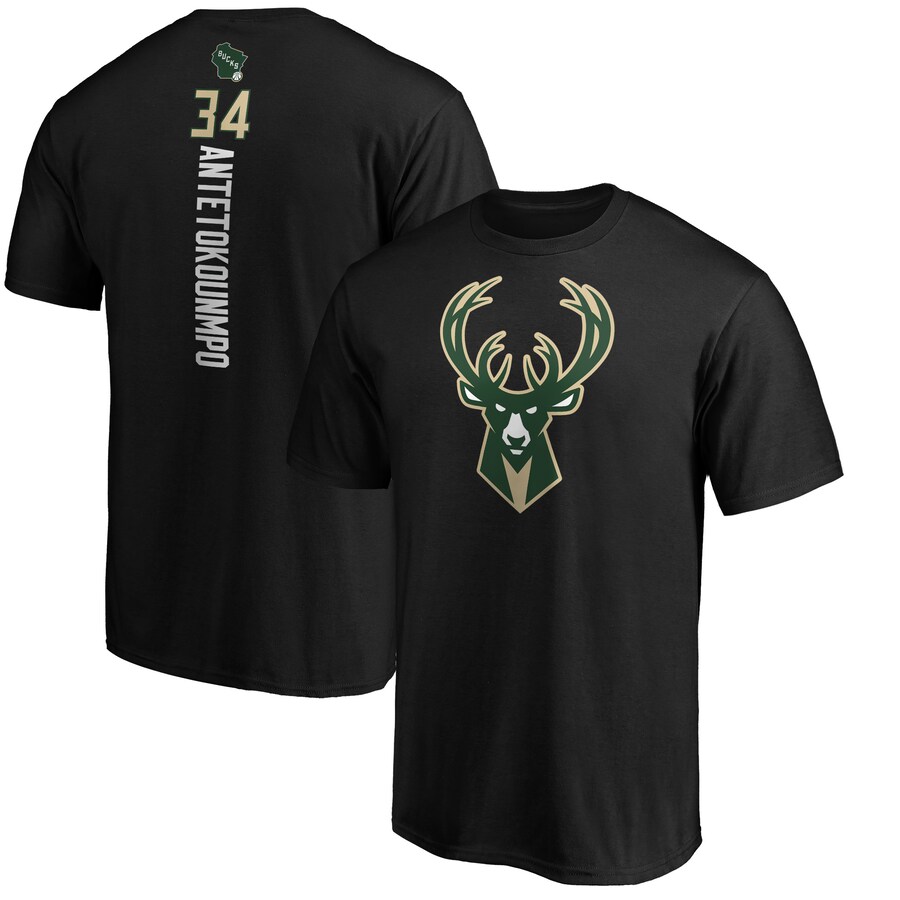 Men's Milwaukee Bucks Giannis Antetokounmpo Black Team Playmaker Name & Number T-Shirt - Ujersey Shop