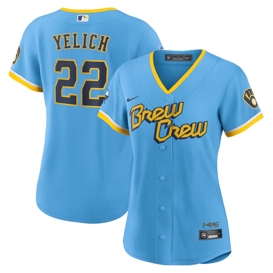 Women's Milwaukee Brewers Christian Yelich Nike Powder Blue City Connect Replica Player Jersey - Ujersey Shop
