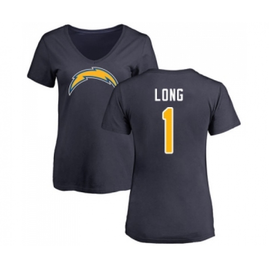 Football Women's Los Angeles Chargers #1 Ty Long Navy Blue Name & Number Logo T-Shirt - Ujersey Shop