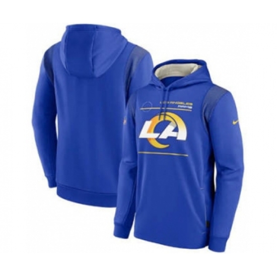 Men's Los Angeles Rams 2021 Royal Sideline Logo Performance Pullover Hoodie - Ujersey Shop