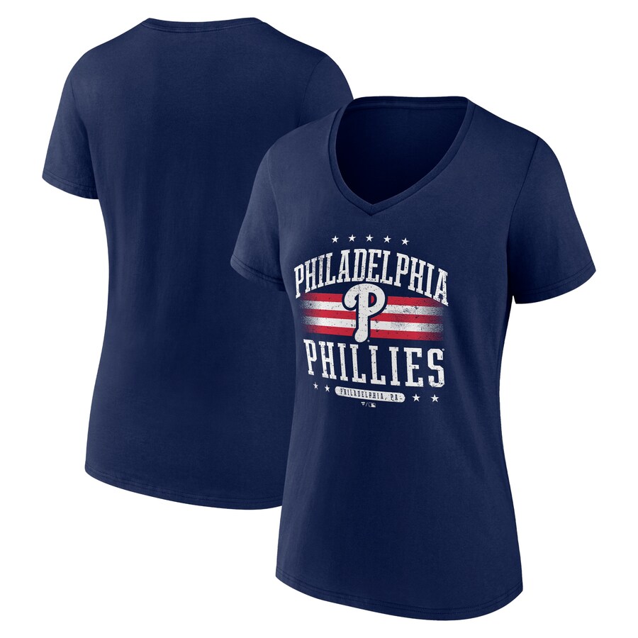 Women's Philadelphia Phillies Navy Americana Team V-Neck T-Shirt - Ujersey Shop