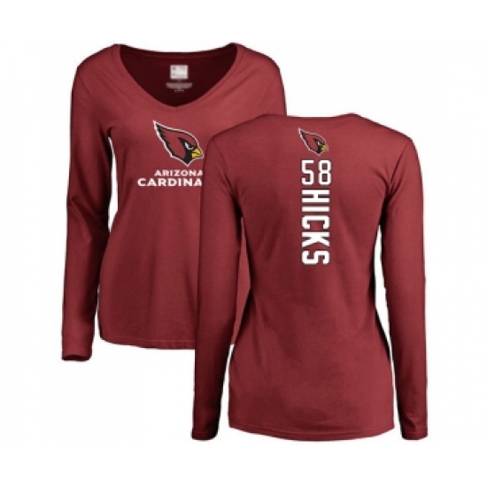 Football Women's Arizona Cardinals #58 Jordan Hicks Maroon Backer Long Sleeve T-Shirt - Ujersey Shop