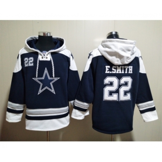 Men's Dallas Cowboys #22 Emmitt Smith Navy Blue Ageless Must Have Lace Up Pullover Hoodie - Ujersey Shop
