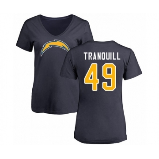 Football Women's Los Angeles Chargers #49 Drue Tranquill Navy Blue Name & Number Logo T-Shirt - Ujersey Shop