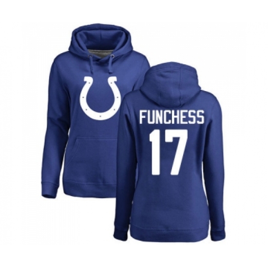 Football Women's Indianapolis Colts #17 Devin Funchess Royal Blue Name & Number Logo Pullover Hoodie - Ujersey Shop