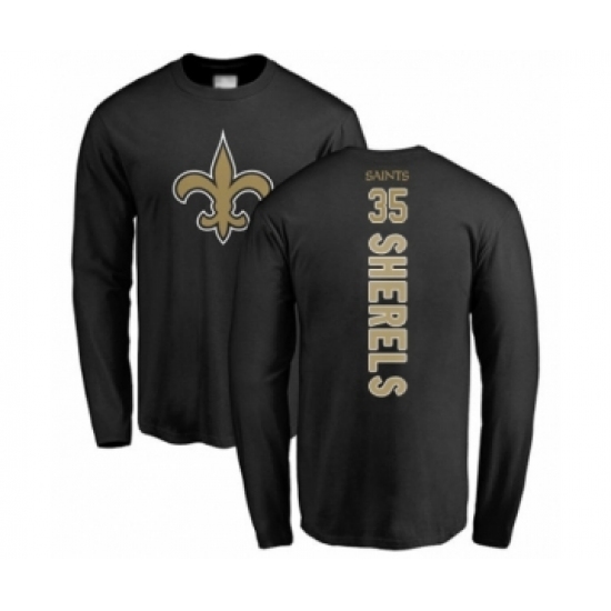 Football New Orleans Saints #35 Marcus Sherels Black Backer Long Sleeve T-Shirt - Ujersey Shop