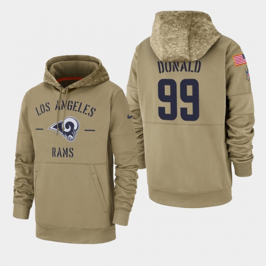 Men's Los Angeles Rams #99 Aaron Donald 2019 Salute to Service Sideline Therma Pullover Hoodie - Tan - Ujersey Shop