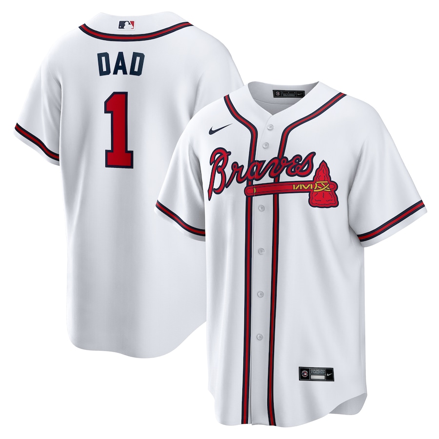 Men's Atlanta Braves Nike White #1 Dad Home Replica Jersey - Ujersey Shop
