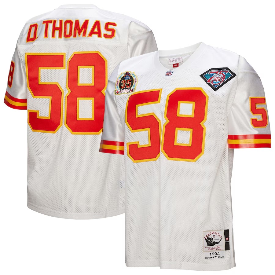 Men's Kansas City Chiefs 1994 Derrick Thomas Mitchell & Ness White Authentic Throwback Retired Player Jersey - Ujersey Shop