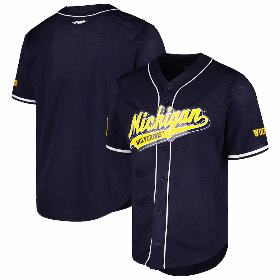 Michigan Wolverines Pro Standard Mesh Full-Button Replica Baseball Jersey - Navy - Ujersey Shop
