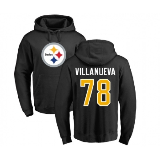 Football Pittsburgh Steelers #78 Alejandro Villanueva Black Name & Number Logo Pullover Hoodie - Ujersey Shop