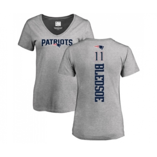 Football Women's New England Patriots #11 Drew Bledsoe Ash Backer V-Neck T-Shirt - Ujersey Shop