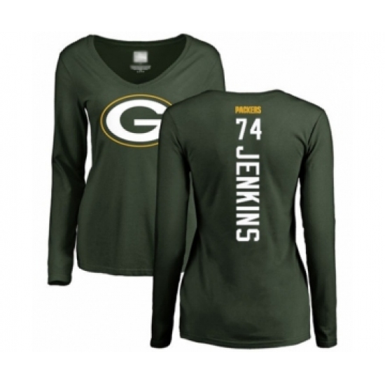 Football Women's Green Bay Packers #74 Elgton Jenkins Green Backer Long Sleeve T-Shirt - Ujersey Shop