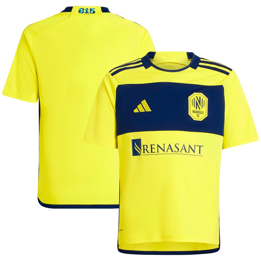 Youth Nashville SC  adidas Yellow 2024 The 615 Kit Replica Jersey - Ujersey Shop