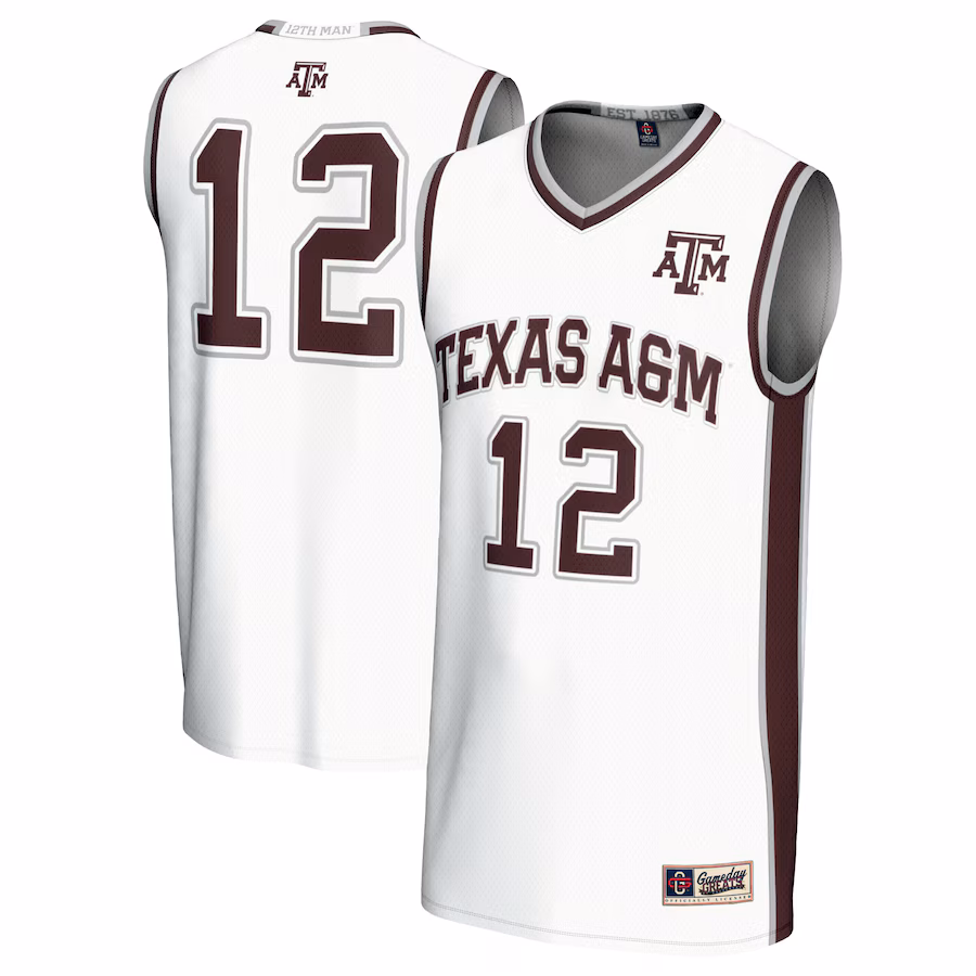 #12 Texas A&M Aggies GameDay Greats Youth Basketball Lightweight Fashion Jersey - White - Ujersey Shop