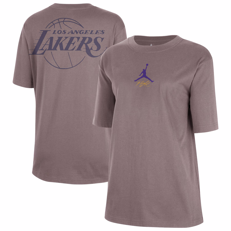 Women's Los Angeles Lakers  Jordan Brand Charcoal Courtside Statement Edition Boyfriend T-Shirt - Ujersey Shop