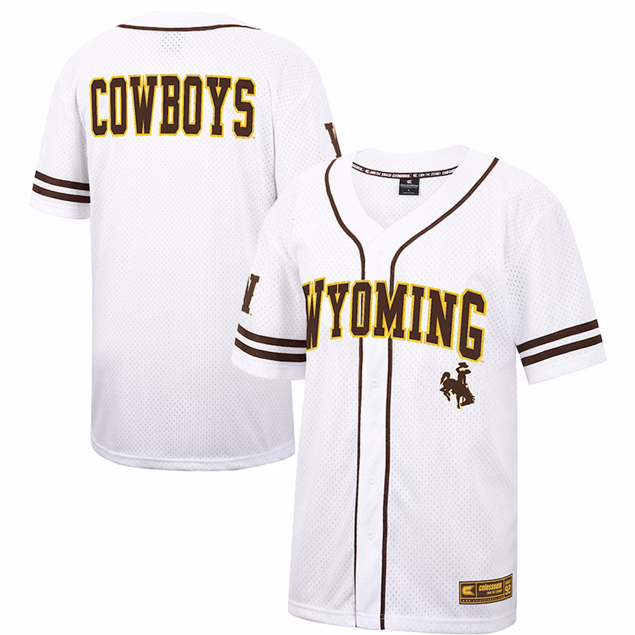 Wyoming Cowboys Colosseum Free Spirited Mesh Button-Up Baseball Jersey - White - Ujersey Shop