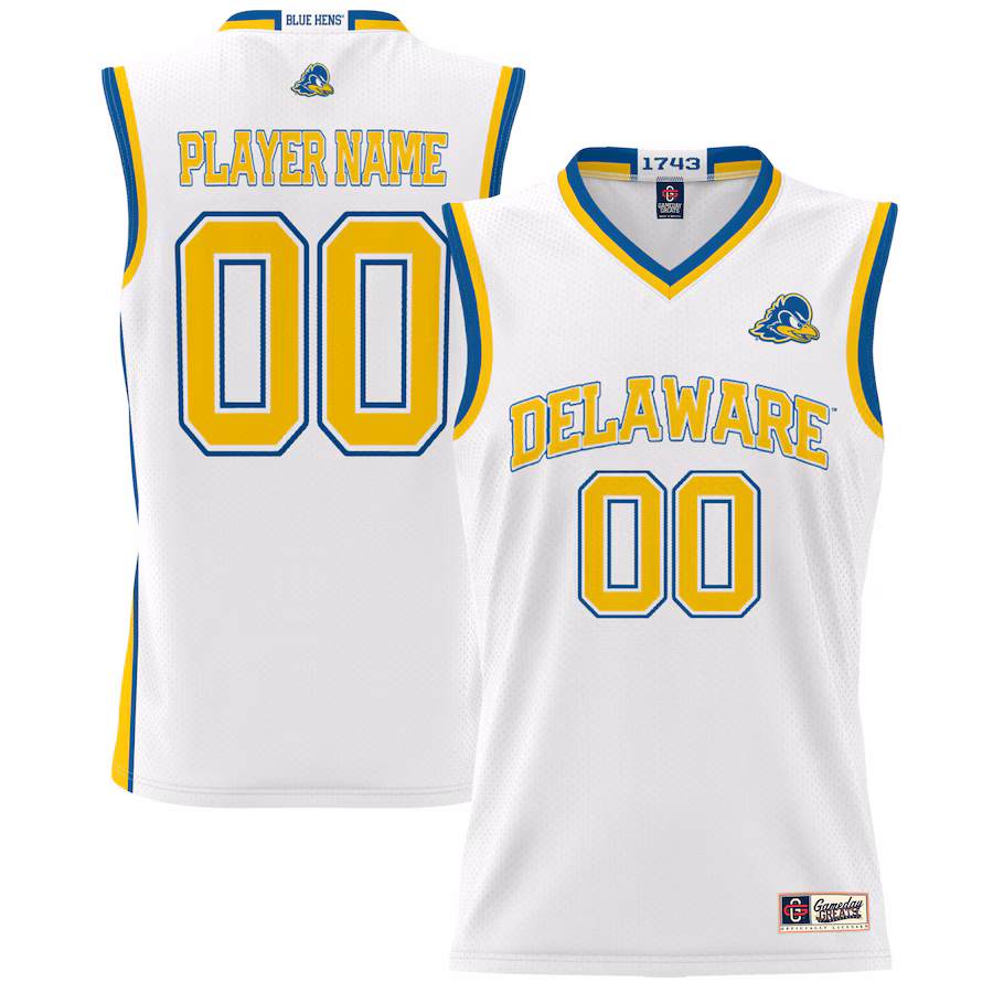 Delaware Fightin' Blue Hens GameDay Greats Unisex NIL Pick-A-Player Lightweight Women's Basketball Jersey - White - Ujersey Shop