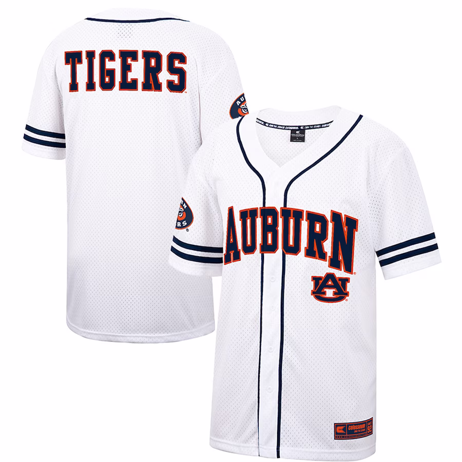 Auburn Tigers Colosseum Free Spirited Mesh Button-Up Baseball Jersey - White - Ujersey Shop