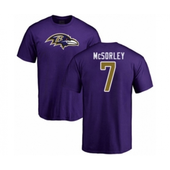Football Baltimore Ravens #7 Trace McSorley Purple Name & Number Logo T-Shirt - Ujersey Shop
