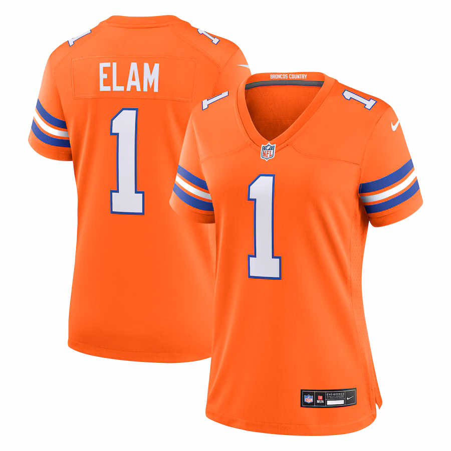 Women's Denver Broncos Jason Elam Nike Orange Mile High Collection 1977 Throwback Retired Player Game Jersey - Ujersey Shop