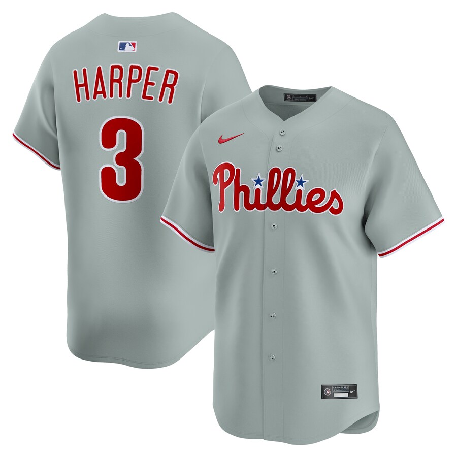 Men's Philadelphia Phillies Bryce Harper Nike Gray Road Limited Player Jersey - Ujersey Shop