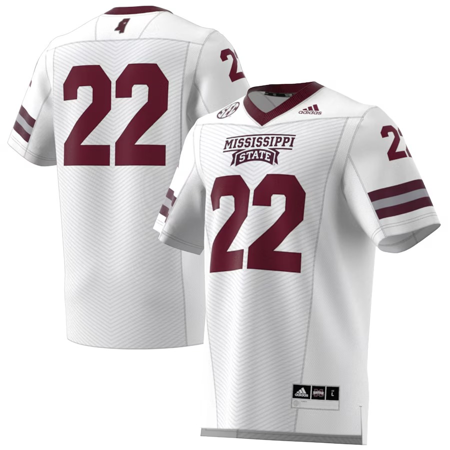 Men's adidas #22 White Mississippi State Bulldogs Premier Strategy Jersey - Ujersey Shop