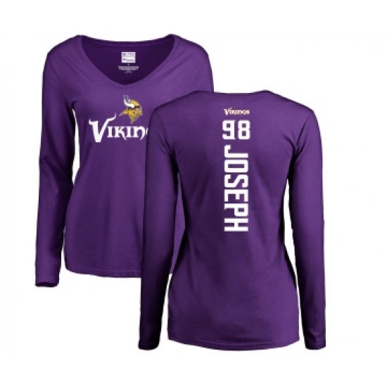 Football Women's Minnesota Vikings #98 Linval Joseph Purple Backer Slim Fit Long Sleeve T-Shirt - Ujersey Shop
