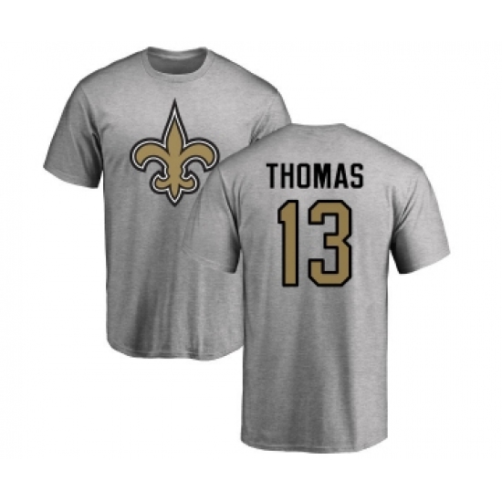 Football New Orleans Saints #13 Michael Thomas Ash Name & Number Logo T-Shirt - Ujersey Shop