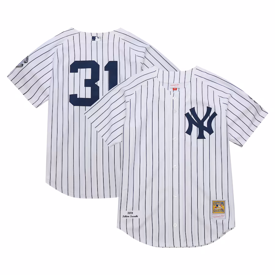 Men's New York Yankees Ichiro Suzuki Mitchell & Ness White 2014 Cooperstown Collection Authentic Throwback Jersey - Ujersey Shop