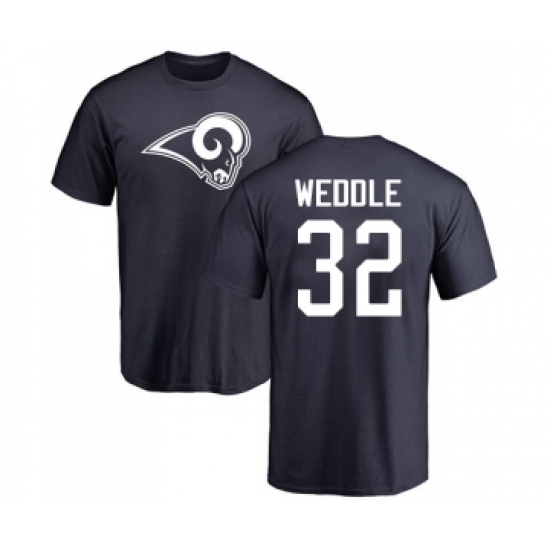 Football Los Angeles Rams #32 Eric Weddle Navy Blue Name & Number Logo T-Shirt - Ujersey Shop