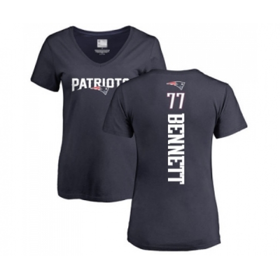 Football Women's New England Patriots #77 Michael Bennett Navy Blue Backer T-Shirt - Ujersey Shop