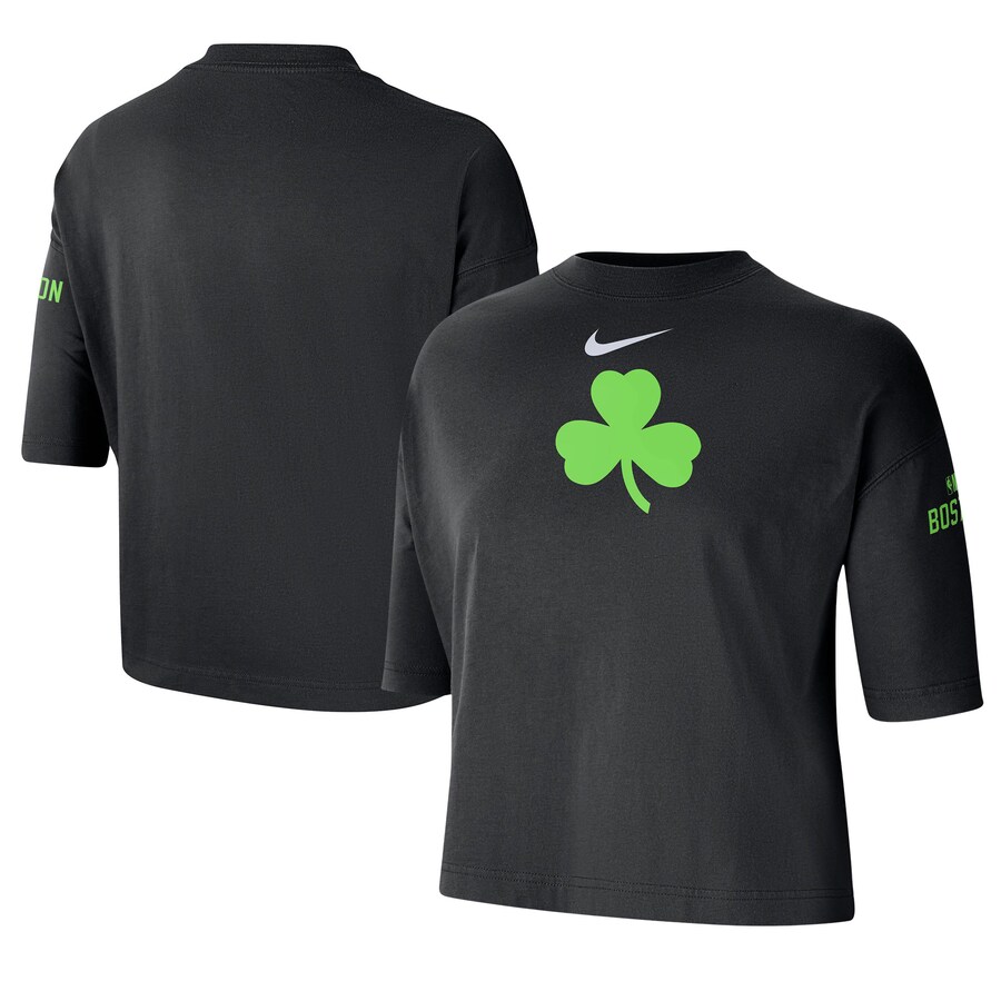 Women's Boston Celtics Nike Black 2024/25 City Edition Courtside Boxy T-Shirt - Ujersey Shop