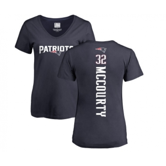 Football Women's New England Patriots #32 Devin McCourty Navy Blue Backer T-Shirt - Ujersey Shop