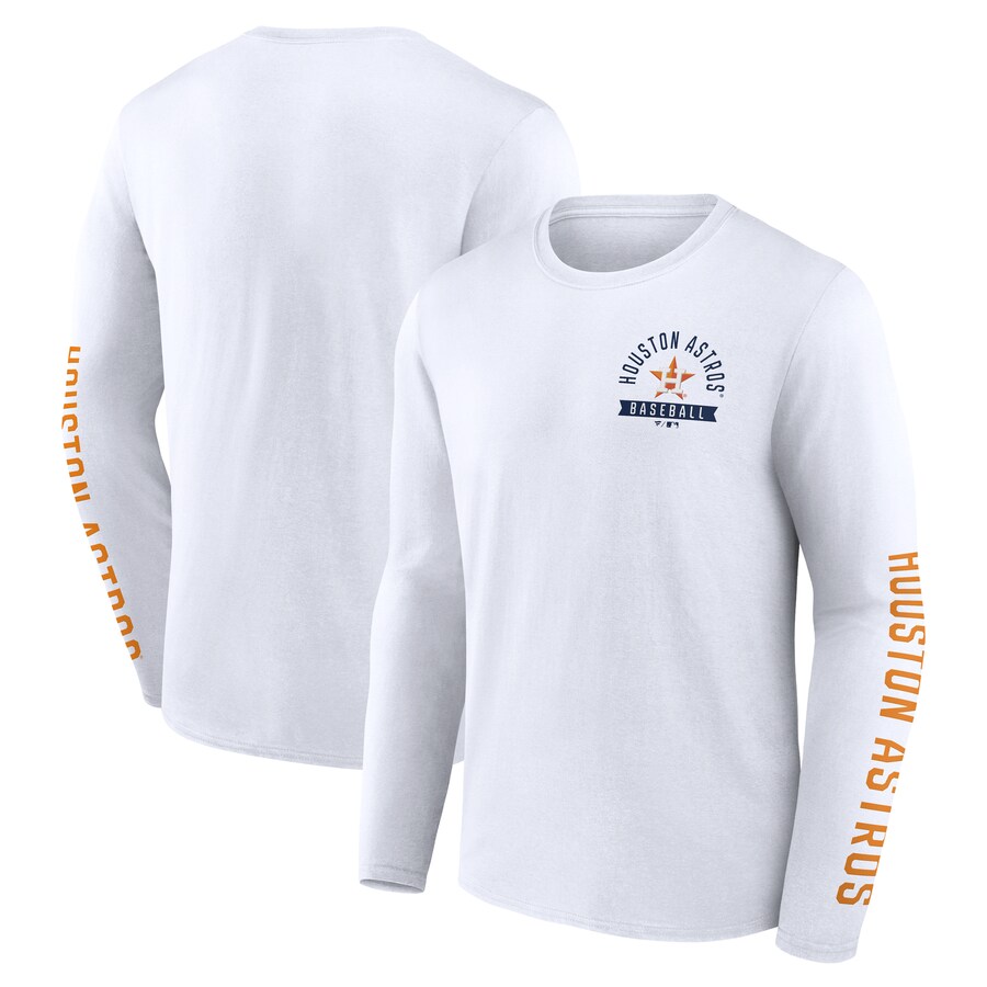 Men's Houston Astros Fanatics White Press Box Long Sleeve T-Shirt - Ujersey Shop