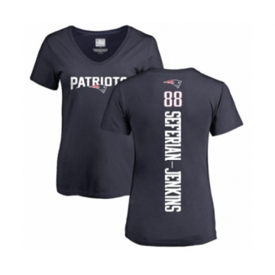 Football Women's New England Patriots #88 Austin Seferian-Jenkins Navy Blue Backer T-Shirt - Ujersey Shop