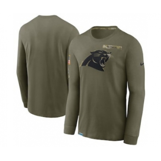 Men's Carolina Panthers Football Olive 2021 Salute To Service Performance Long Sleeve T-Shirt - Ujersey Shop