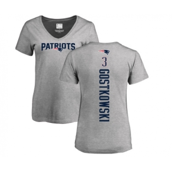 Football Women's New England Patriots #3 Stephen Gostkowski Ash Backer V-Neck T-Shirt - Ujersey Shop