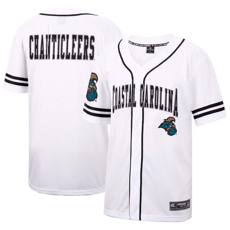 Men's Colosseum White Coastal Carolina Chanticleers Free Spirited Mesh Button-Up Baseball Jersey - Ujersey Shop