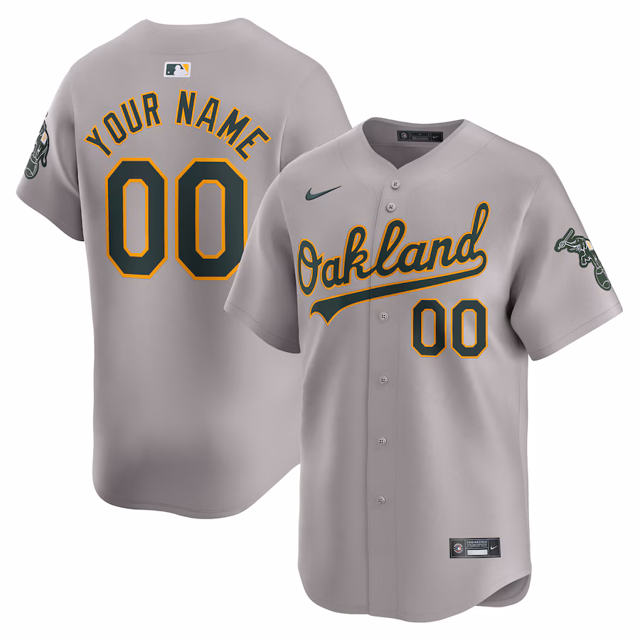Men's Oakland Athletics  Nike Gray Away Limited Custom Jersey - Ujersey Shop