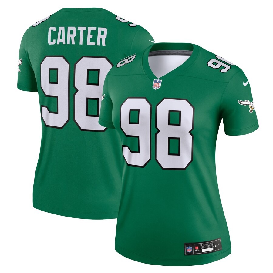 Women's Philadelphia Eagles Jalen Carter Nike  Kelly Green Alternate Legend Player Performance Top - Ujersey Shop