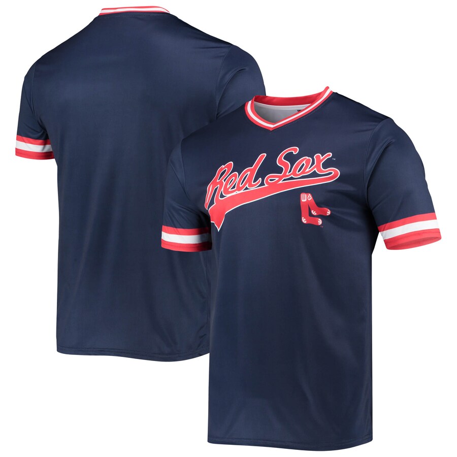 Men's Boston Red Sox Stitches Navy/Red Cooperstown Collection V-Neck Team Color Jersey - Ujersey Shop