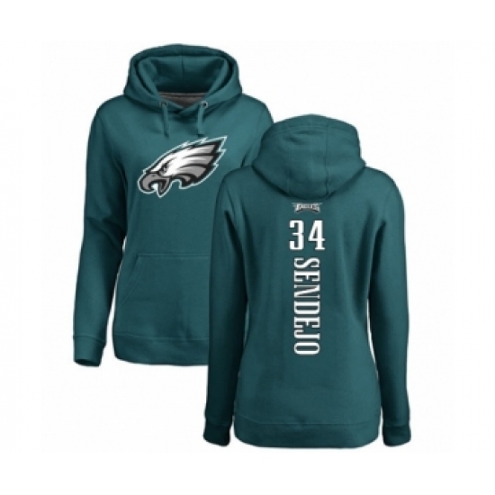 Women's Philadelphia Eagles #34 Andrew Sendejo Green Backer Pullover Hoodie - Ujersey Shop