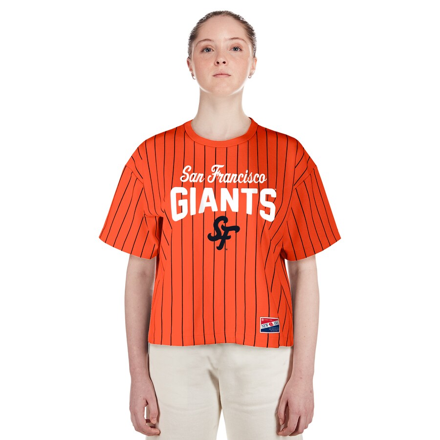 Women's San Francisco Giants New Era Orange 2025 City Connect Boxy Pinstripe T-Shirt - Ujersey Shop