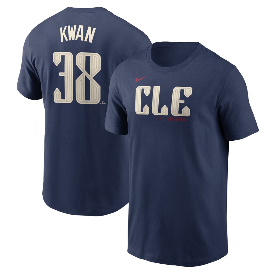 Men's Cleveland Guardians Steven Kwan Nike Navy 2024 City Connect Name & Number T-Shirt - Ujersey Shop
