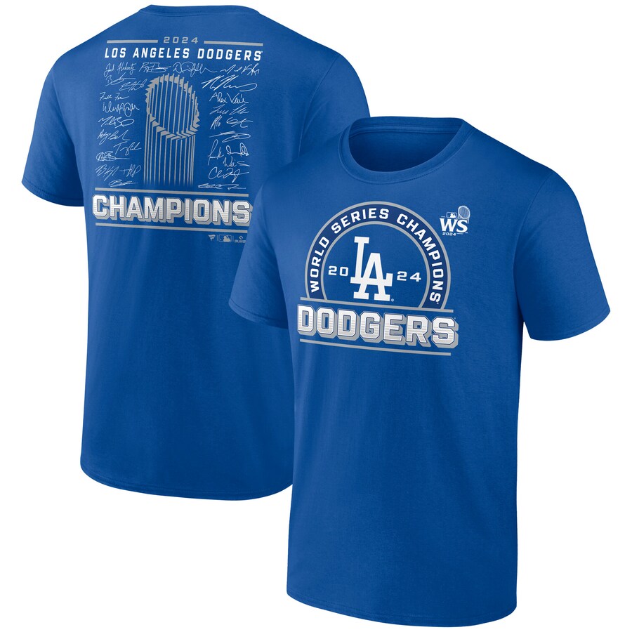 Men's Los Angeles Dodgers Fanatics Royal 2024 World Series Champions Signature Roster T-Shirt - Ujersey Shop