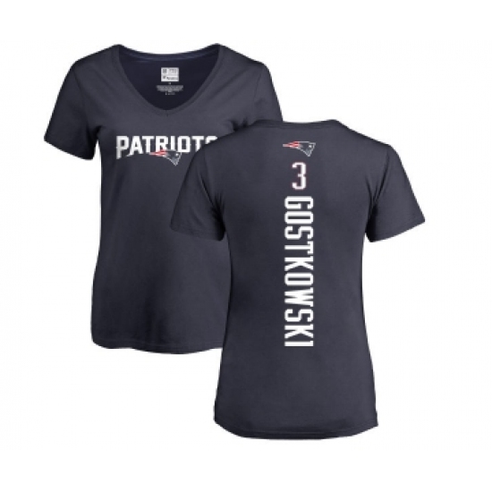 Football Women's New England Patriots #3 Stephen Gostkowski Navy Blue Backer T-Shirt - Ujersey Shop